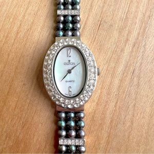 Croton ladies freshwater gray pearl cocktail bracelet watch NEW BATTERY